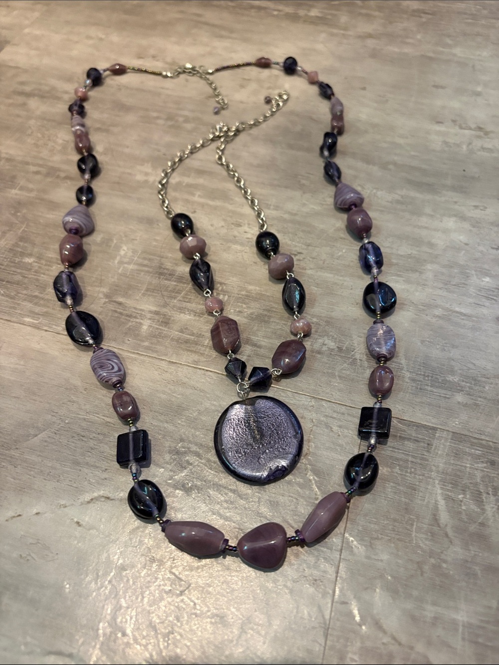 Purple Glass Bead Pendant Necklace - Elegant Layered Women's Jewelry